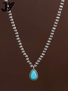 1入西部納瓦荷風格綠松石珠綴飾CCB垂墜項鍊（女士用）