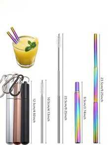 3pcs/Set Reusable Telescopic Straw 304 Stainless Steel Metal Straw With Cleaning Brush Portable  Drinking Straw Set - Multicolor - View 2