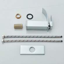 Single-Handle Stainless Steel Bathroom Basin Faucet, Sliver, Waterfall-Style Bathroom Sink Faucet, Suitable For 1-Hole Or 3-Hole Installation, Includes 6-Inch Countertop Base Plate And Hose, Pop-Up Drain Not Included,  Ideal For Countertop Basins, Washbasins, Bathroom Vanities, RV Sinks, Farmhouse Sinks. Bathroom Decor, Bathroom Accessories, Christmas Gifts - Chrome - View 11