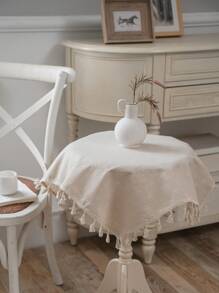 多色图案印花方形桌布，波西米亚简约风格，带流苏装饰，适用于橱柜、床头柜、小桌子、沙发、桌椅、节日装饰，四季使用 - 彩色 - 查看 19