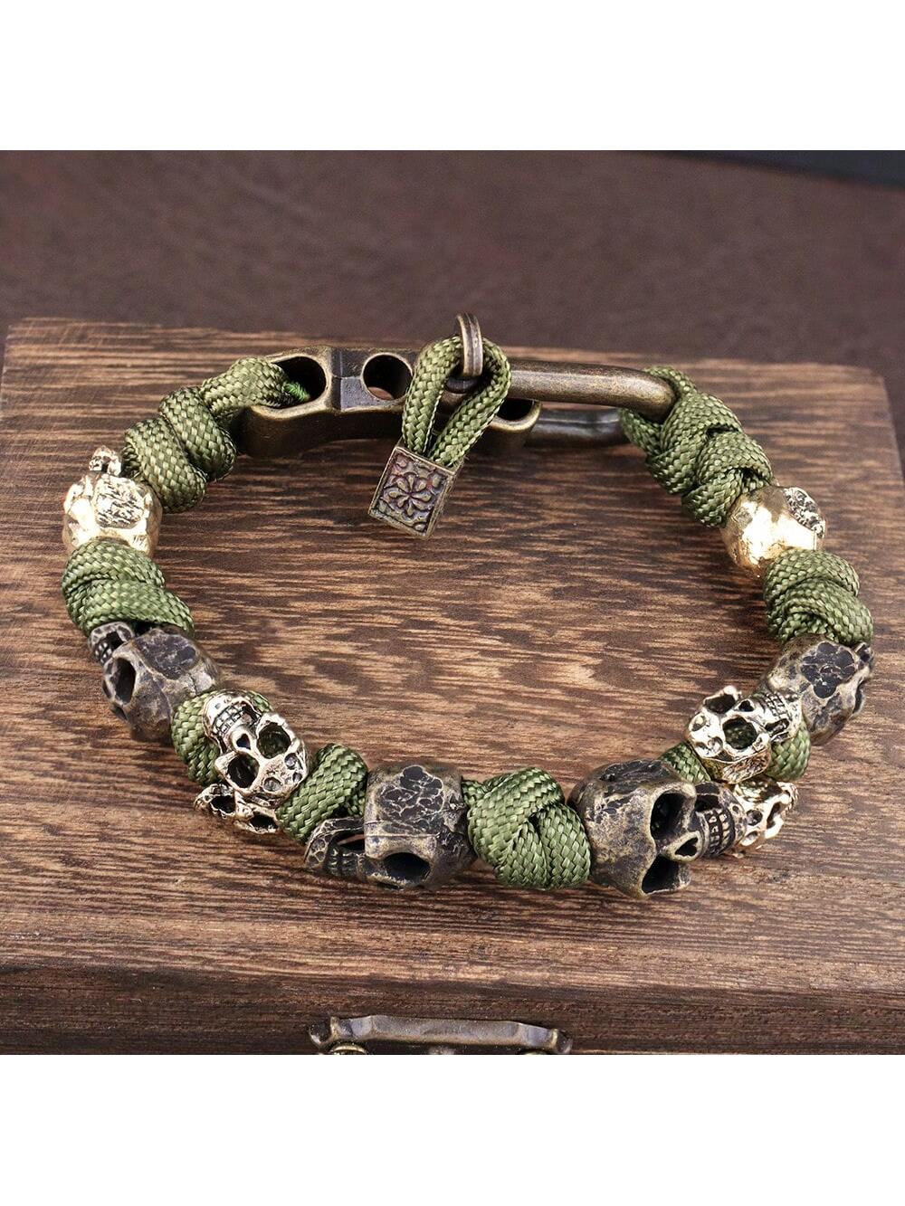 Braccialetto gotico con teschio unisex per uomo e donna - braccialetto regolabile in paracord con fibbia a scheletro, gioiello punk rock da motociclista, fascia tattica da esterno, regalo per lui e lei, accessori gotici per Ognissanti