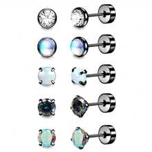 5 Pairs Flatback Surgical 316L Stainless Steel Stud Earrings For Women Men CZ Opal Faux Pearl Screw Back Earrings Cartilage Earrings Sleep Hypoallergenic Earrings For Sensitive Ears