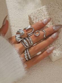 5pcs Set Chunky Plain Band Rings, Suitable For Women's Daily Wear - Yellow Gold - View 4