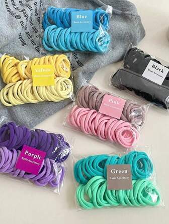 50pcs/Pack Gradient Color Dopamine Candy Elastic Hair Ties, Seamless Towel Ring, High Elasticity, Suitable For Women's Daily Wear And As A Gift To Friends,School Ponytail Holders Hair Elastics Hair Rubber Bands Scrunchies Hair Rope, Hair Bobbles Hair Accessories