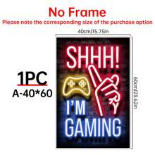 1入組印刷霓虹遊戲畫布海報，青少年男孩房間裝飾，卧室電競牆藝術裝飾 - 彩色 - 查看 14