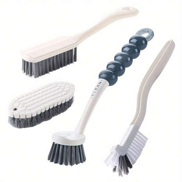 4pcs/Set Premium Household Cleaning Brushes Set - Long Handle, Flexible & Bendable Design For Deep Cleaning Bowls, Shoes, Laundry - Durable, Ergonomic, Multi-Purpose Tool - Suitable For Kitchen, Bathroom & More - Includes Christmas Decor