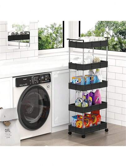 Rolling Slim Storage Cart Of 5 Layers,4 Tires, Laundry Room Organizer, Bathroom Utility Cart For Small Space, Slide Out Mobile Shelving For Kitchen, Bedroom, Living Room, Dorm, Need Assemble Capability Outdoor Decor