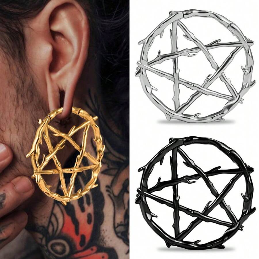 1PC Fashion Pentagram Wreath Stainless Steel Plugs Ear Weight Gauges Tunnels Piercing Expander Stretchers Body Jewelry - Star - View 1