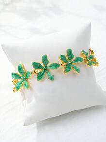 1 pieza Brazalete de joyería para mujeres con forma de flor esmaltada y con baño de oro de 18K, nueva llegada para primavera/verano, ideal como regalo para San Valentín, mamá, madre, Día de la Madre