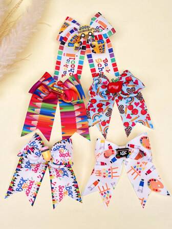 5入組返校女孩髮飾套裝，包括鬏馬尾綁扎，髮夾，彩色緞帶蝴蝶結，適用於日常穿著，假日派對，禮品配對。
