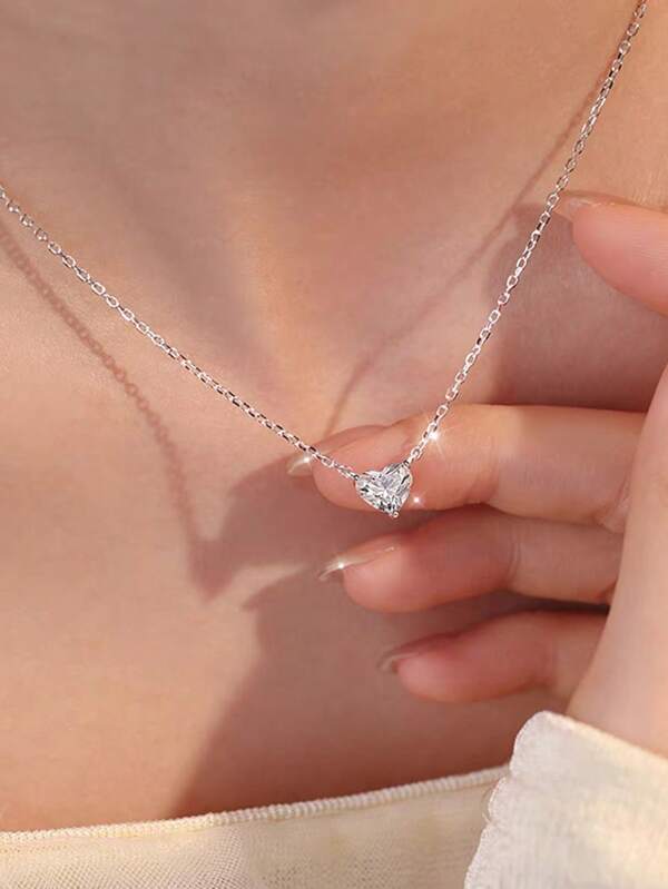 BALMORA 1pc Sterling S925 Silver Vintage Elegant Cute Mini Heart Zirconia Pendant Collar Chain Necklace For Women Girlfriend Birthday Daily Life Jewelry Gift