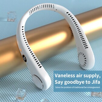 Halter Fan Usb Portable 5-Gear Adjustable With Digital Display Mini Portable Small Slouchy Person Halter Leafless Rechargeable 360° Adjustable Refrigeration Air Conditioning Outdoor Student Mute Large Wind Fan Cooling Artefact Gift/Vale