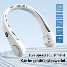 挂脖风扇usb便携式5档可调带数显迷你便携小型懒人挂脖无叶可充电360°可调制冷空调户外学生静音大风力风扇降温神器礼物 - 漸層色 - 查看 3