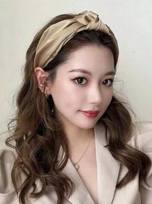 1 件女士优雅高端时尚派对丝缎头带装饰 - 米色 - 查看 1