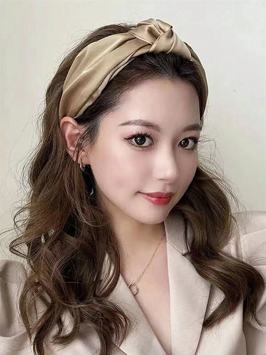 1 件女士优雅高端时尚派对丝缎头带装饰 - 米色 - 查看 1