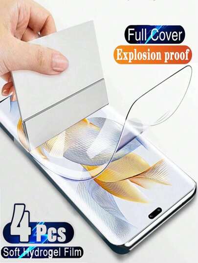 4 件全覆盖正面保护屏幕保护膜水凝胶软膜适用于 Honor/HUAWEl 高清光面、自动吸附、易于安装、超清晰支持指纹解锁（非玻璃）生日、家人、朋友的礼物手机屏幕保护膜、手机配件防水防震防摔防摔防刮防指纹