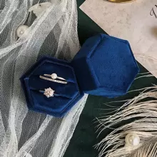 1pc 5*4.5*4.5 Cm Velvet Ring Box For Couples, White/Pink Ring Box For Engagement Rings, Hexagonal Velvet Wedding Jewelry Storage Box, Vintage Octagonal Double Ring Box For Rhinestone Ring And Earrings, Suitable For Ring And Earring Storage, Suitable For Proposal, Wedding, Gift Giving, Anniversary To Wife. Can Also Be Used For Portable Travel. Back To School - Multicolor - View 3