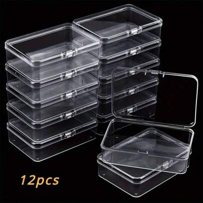 12/8/5/3/1pc Large Capacity Jewelry Storage Box - Clear Transparent Plastic Container With Hinged Lid For Organizing Small Items, Handicrafts, Jewelry, And Hardware - Durable And Easy-To-Use Storage Solution