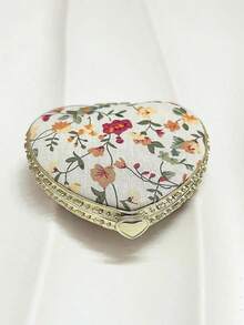 1pc Portable Heart-Shaped Folding Makeup Mirror With Cute Cloth Cover And Printed Pattern,Double Side Cosmetic Mirror Compact Vanity Mirror, Pocket Mirror,Living Room Home Bedroom Bathroom House Decor, Travel Stuff, Wedding, Party, Birthday, Gifts For Men Mom Dad Best Friends Teacher, New Years, Accessories, Funny Gift