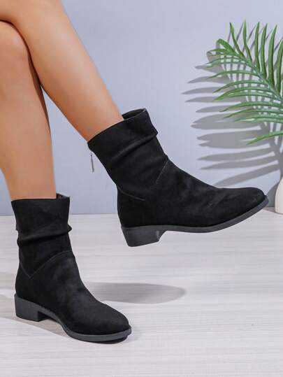 Women New Flat Mid-Calf Retro Round Toe Casual Comfortable Versatile Mid-Calf Boots