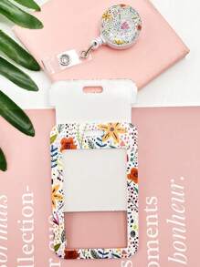 1pc High-Grade Creative Stretch Buckle Dropping Glue Adhesive Printing Flower & Plant Pattern UV ABS Card Holder, Great For IDs, Gift Card, Work Card, Student Card, Bus Card, Anti-Lost Back To School - Multicolor - View 6