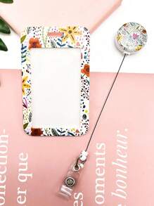 1pc High-Grade Creative Stretch Buckle Dropping Glue Adhesive Printing Flower & Plant Pattern UV ABS Card Holder, Great For IDs, Gift Card, Work Card, Student Card, Bus Card, Anti-Lost Back To School - Multicolor - View 5