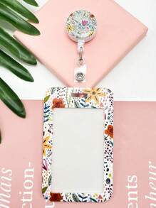 1pc High-Grade Creative Stretch Buckle Dropping Glue Adhesive Printing Flower & Plant Pattern UV ABS Card Holder, Great For IDs, Gift Card, Work Card, Student Card, Bus Card, Anti-Lost Back To School - Multicolor - View 3
