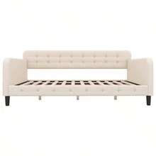 Twin Size Upholstered Tufted Daybed With 4 Support Legs, Beige/Pink - Beige - View 10