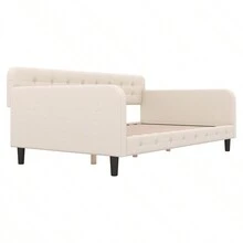 Twin Size Upholstered Tufted Daybed With 4 Support Legs, Beige/Pink - Beige - View 11