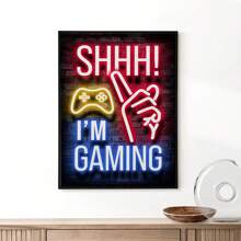 1入組印刷霓虹遊戲畫布海報，青少年男孩房間裝飾，卧室電競牆藝術裝飾 - 彩色 - 查看 7