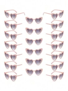 20 件女士新款不对称心形眼镜，独特的心形设计，多色装饰，时尚眼镜，适合夏季海滩度假、户外、旅行的假日装扮 - 彩色 - 查看 17