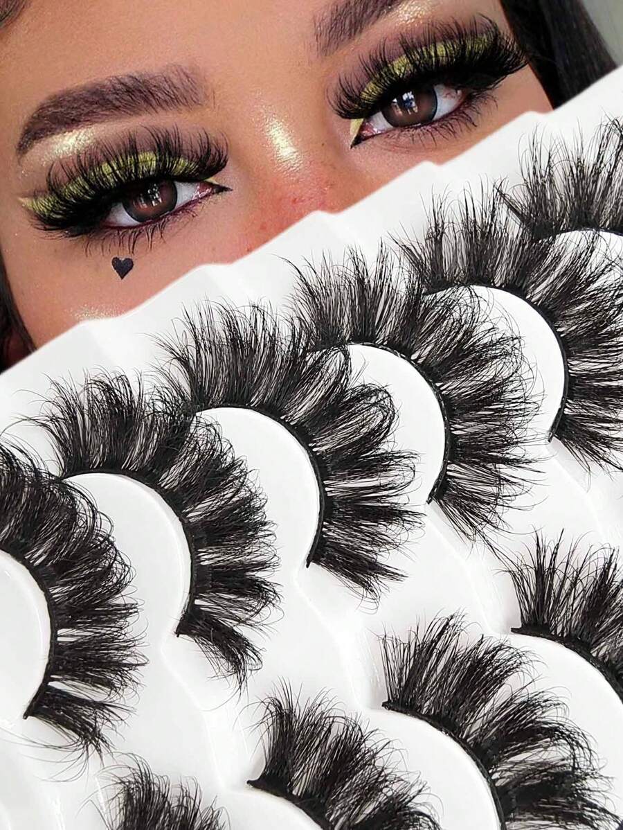 Asiteo 7 Pairs Soft Fluffy Wispy Natural Faux Mink Eyelash Makeup Natural Long Thick Eyelash Extension Reusable False Eyelash - 黑色 - 查看 1