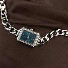 1 pieza Reloj pulsera de mujer de moda vintage colorido, reloj de cuarzo cuadrado adecuado para decoración diaria