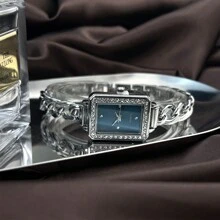 1 pieza Reloj pulsera de mujer de moda vintage colorido, reloj de cuarzo cuadrado adecuado para decoración diaria