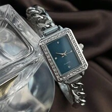 1 pieza Reloj pulsera de mujer de moda vintage colorido, reloj de cuarzo cuadrado adecuado para decoración diaria