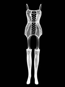 جوارب مشدودة جريئة مع تصميم ممزق، بفتحة خلفية وبودي ستوكينج شفاف غير قابل للانزلاق - أبيض - مشاهدة 1