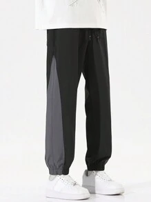 夏季速乾運動褲，適用於初、高中學生，彈性繩帶設計時尚的慢跑運動褲，適用於男孩遠足、旅行和跑步 - 黑色 - 查看 3