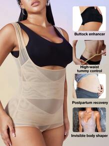 1 pieza Mono de control corporal para mujer de talla grande, con malla transpirable, control de barriga, levantamiento de glúteos, faja de cintura, moldeador de vientre plano, entrenador de cintura, elevador de glúteos de cintura alta