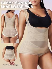1 pieza Mono de control corporal para mujer de talla grande, con malla transpirable, control de barriga, levantamiento de glúteos, faja de cintura, moldeador de vientre plano, entrenador de cintura, elevador de glúteos de cintura alta