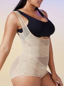 1 pieza Mono de control corporal para mujer de talla grande, con malla transpirable, control de barriga, levantamiento de glúteos, faja de cintura, moldeador de vientre plano, entrenador de cintura, elevador de glúteos de cintura alta