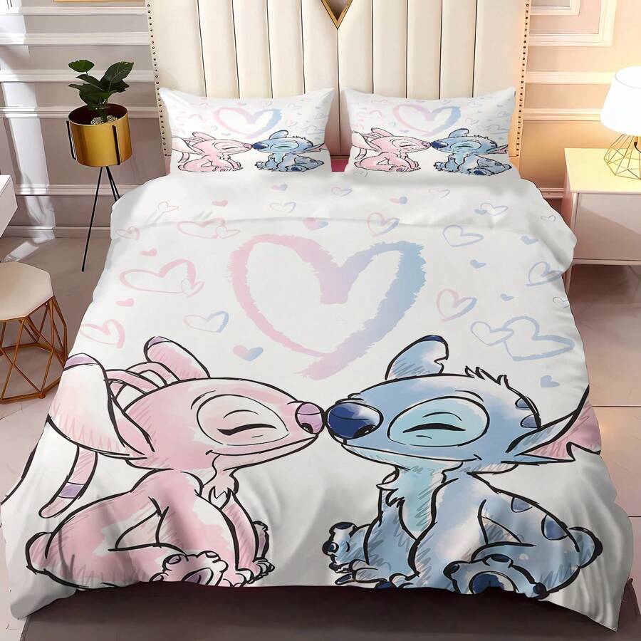 3PCS Stitch Love Kiss Comforter Bedding Sets Duvet Cover Luxury
