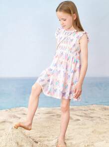 Annil Tween Girls  Vest,  Thin Dress, Summer Princess Dress, Sweet Floral A-Line Dress
