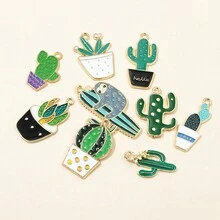 10 件珐琅仙人掌花植物吊坠适用于珠宝制作用品油 DIY 项链耳环配件 - 仙人掌 - 查看 3