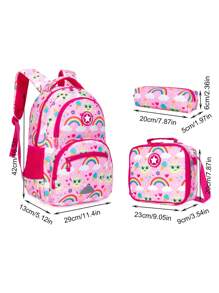 Children's Fashion Backpack 3pcs Set Including Insulated Lunch Box And Pencil Case Adjustable Padded Shoulder Straps For Everyday Use, Camping, Hiking, Traveling, School. This Casual Backpack Set Is The Perfect Gift For Boys And Girls On Back-To-School, Birthday, Festivals - Red - View 2