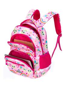 Children's Fashion Backpack 3pcs Set Including Insulated Lunch Box And Pencil Case Adjustable Padded Shoulder Straps For Everyday Use, Camping, Hiking, Traveling, School. This Casual Backpack Set Is The Perfect Gift For Boys And Girls On Back-To-School, Birthday, Festivals - Red - View 3