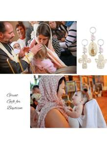 30/40pcs Wooden Christening Keychains With Angel, Cross Element Design, Suitable For Gift Giving, Keychain Decorative Pendant Accessory Gift, For Christening Wedding Party - Multicolor - View 5