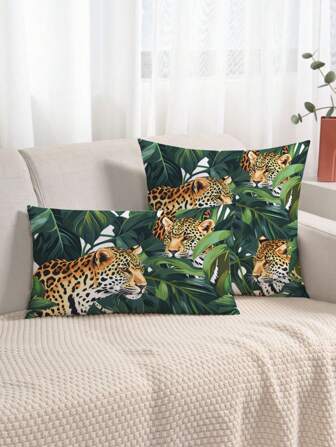 1 件动物森林印花靠垫套，简约风格面料毛绒印花抱枕套，适用于沙发卧室家居装饰，不含填充物