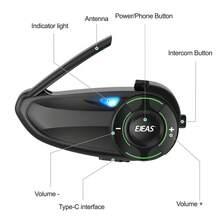 Mũ bảo hiểm xe máy EJEAS Q8 Bluetooth Intercom, Hệ thống liên lạc nội bộ nhóm Mesh 3.0 mới với chức năng chia sẻ nhạc và chuyển kênh cho 6 người lái nói chuyện cùng một lúc - màu đen - Xem 7