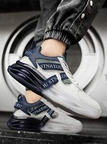 Men's Fashionable Colorblock Sports Shoes, Comfortable Slip-Resistant Casual Lace-Up Shock-Absorption Shoes, Suitable For Outdoor Activities - White and Blue - View 3