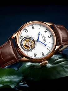 AESOP正品陀飞轮机械男士手表，罗马数字夜光防水，简约商务潮流经典手表 - 銀色 - 查看 1